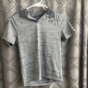 Under Armour Boys Gray Heather Polo with Dark Gray Collar
